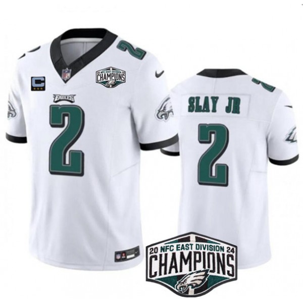 Philadelphia Eagles #2 Darius Slay JR White 2024 NFC East Champions With 3-Star C Patch F.U.S.E. Vapor Untouchable Limited Stitched Jersey