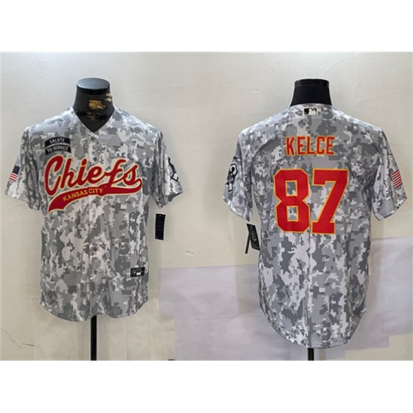 Kansas City Chiefs #87 Travis Kelce 2024 Arctic Camo Salute To Service Stitched Jersey