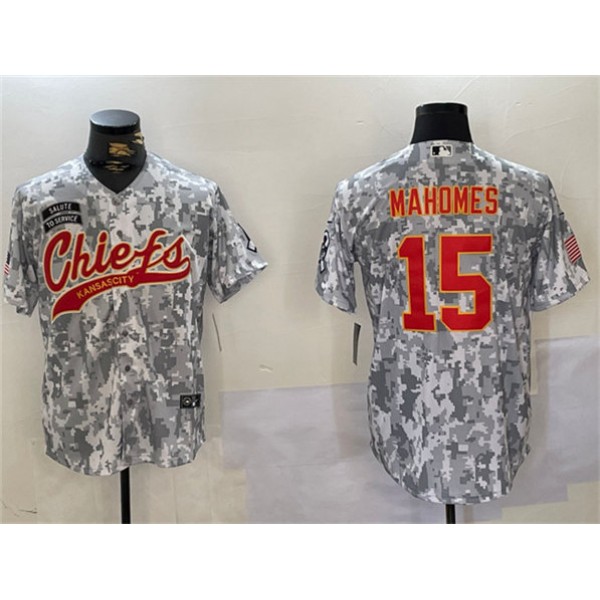 Kansas City Chiefs #15 Patrick Mahomes 2024 Arctic Camo Salute To Service Stitched Jersey