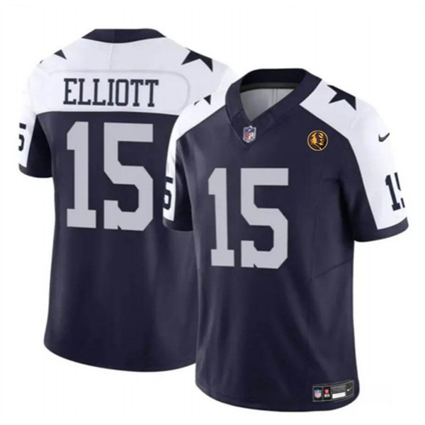 Dallas Cowboys #15 Ezekiel Elliott Navy 2023 F.U.S.E. With John Madden Patch Thanksgiving Vapor Limited Stitched Jersey