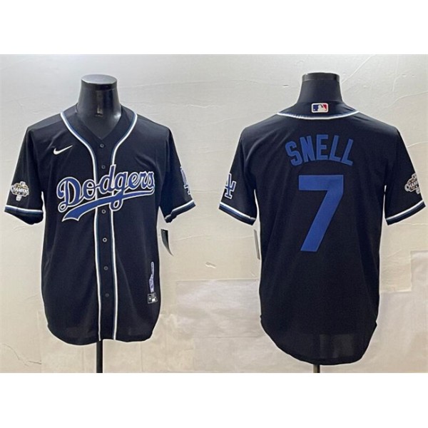 Los Angeles Dodgers #7 Blake Snell Black 2024 World Series Champions Cool Base Stitched Jersey