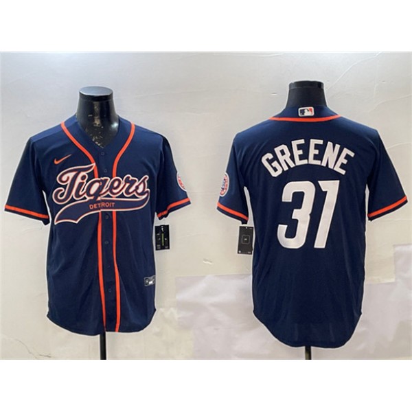 Detroit Tigers #31 Riley Greene Navy With Patch Cool Base Stitched Jersey