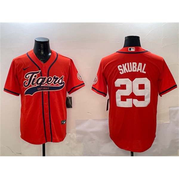 Detroit Tigers #29 Tarik Skubal Orange With Patch Cool Base Stitched Jersey
