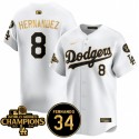 Los Angeles Dodgers #8 Enrique Hernández White Gold 2024 World Series Champions Fernando Memorial Patch Vapor Premier Limited Stitched Jersey