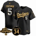 Los Angeles Dodgers #5 Freddie Freeman Black Gold 2024 World Series Champions Fernando Memorial Patch Vapor Premier Limited Stitched Jersey
