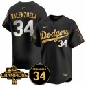 Los Angeles Dodgers #34 Fernando Valenzuela Black Gold 2024 World Series Champions Fernando Memorial Patch Vapor Premier Limited Stitched Jersey