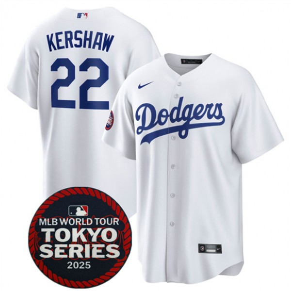 Los Angeles Dodgers #22 Clayton Kershaw White 2025 World Tour: Tokyo Series Home Stitched Jersey