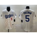 Los Angeles Dodgers #5 Freddie Freeman White 2024 World Series With No. 34 Patch Home Limited Stitched Jersey