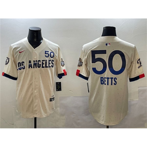 Los Angeles Dodgers #50 Mookie Betts Cream 2024 World Series Patch City Connect Limited Stitched Jersey
