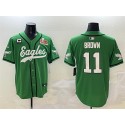Philadelphia Eagles #11 A.J. Brown Green 2025 Super Bowl LIX And 3-Star C Patch Stitched Jersey