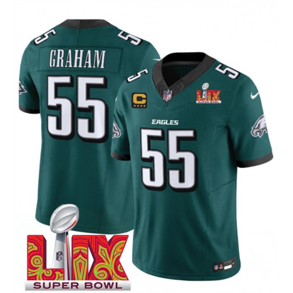 Philadelphia Eagles #55 Brandon Graham Green 2025 Super Bowl LIX Patch And 4-Star C Gold Patch New F.U.S.E. Vapor Limited Stitched Jersey