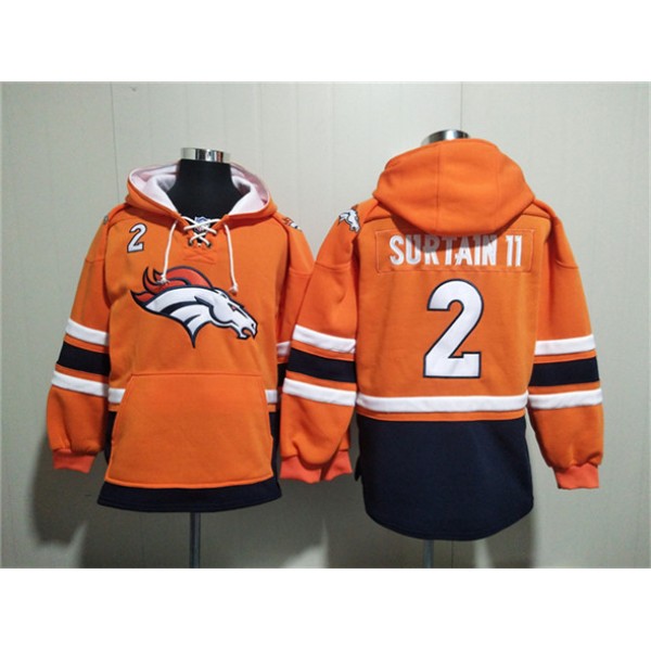 Denver Broncos #2 Pat Surtain II Orange Ageless Must-Have Lace-Up Pullover Hoodie