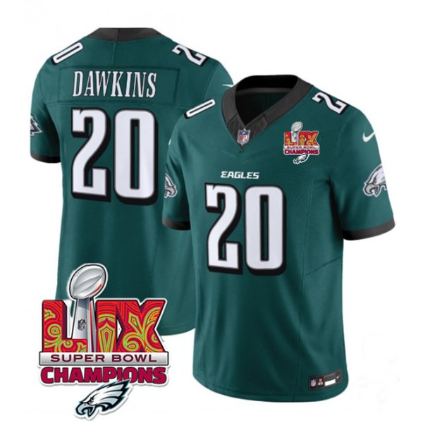 Philadelphia Eagles #20 Brian Dawkins Green 2025 Eagles Logo Super Bowl LIX Patch New F.U.S.E. Vapor Limited Stitched Jersey