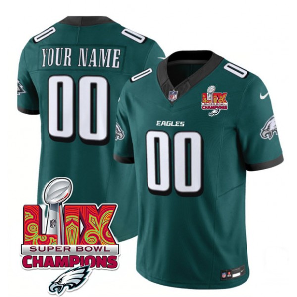 Philadelphia Eagles Custom Green 2025 Eagles Logo Super Bowl LIX Patch New F.U.S.E. Vapor Limited Stitched Jersey