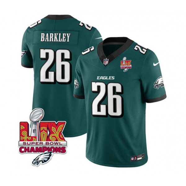 Philadelphia Eagles #26 Saquon Barkley Green 2025 Eagles Logo Super Bowl LIX Patch New F.U.S.E. Vapor Untouchable Limited Stitched Jersey