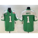 Philadelphia Eagles #1 Jalen Hurts Green White 2025 Super Bowl LIX Patch And 4-Star C Patch F.U.S.E. Vapor Untouchable Limited Stitched Jersey