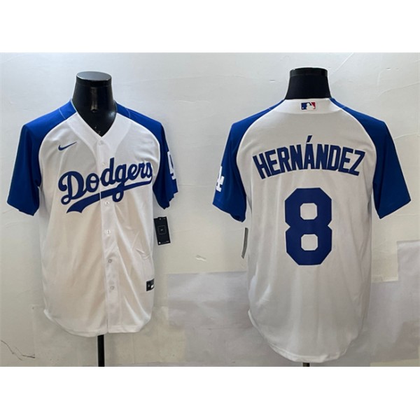 Los Angeles Dodgers #8 Enrique Hernández White Blue Cool Base Stitched Jersey
