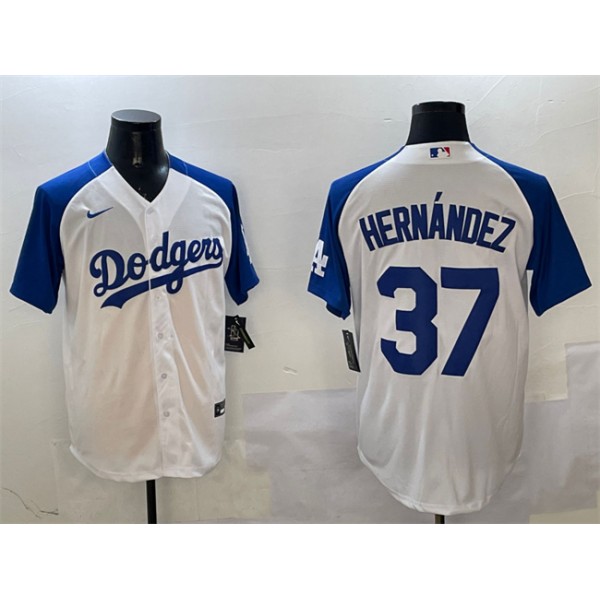Los Angeles Dodgers #37 Teoscar Hernández White Blue Cool Base Stitched Jersey