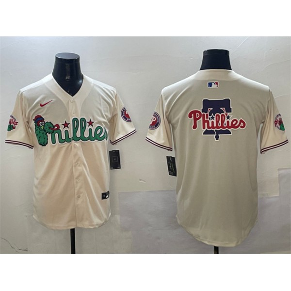 Philadelphia Phillies Team Big Logo Cream Phanatic Limited Stitched Jersey