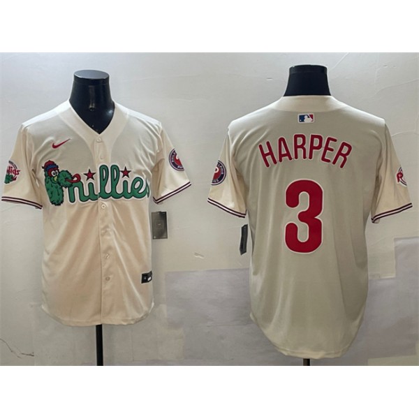 Philadelphia Phillies #3 Bryce Harper Cream Phanatic Limited Stitched Jersey