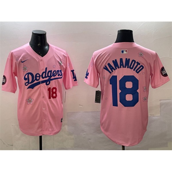 Los Angeles Dodgers #18 Yoshinobu Yamamoto Pink 2025 Tokyo Series Limited Stitched Jersey