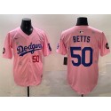 Los Angeles Dodgers #50 Mookie Betts Pink 2025 Tokyo Series Limited Stitched Jersey