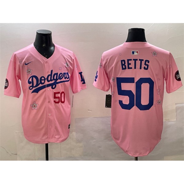 Los Angeles Dodgers #50 Mookie Betts Pink 2025 Tokyo Series Limited Stitched Jersey