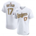 Los Angeles Dodgers #17 Shohei Ohtani White 2025 Gold Collection Elite Stitched Jersey