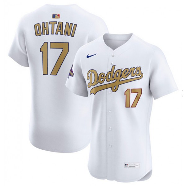 Los Angeles Dodgers #17 Shohei Ohtani White 2025 Gold Collection Elite Stitched Jersey