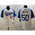 Los Angeles Dodgers #50 Mookie Betts White Royal 2025 Tokyo Series Limited Stitched Jersey