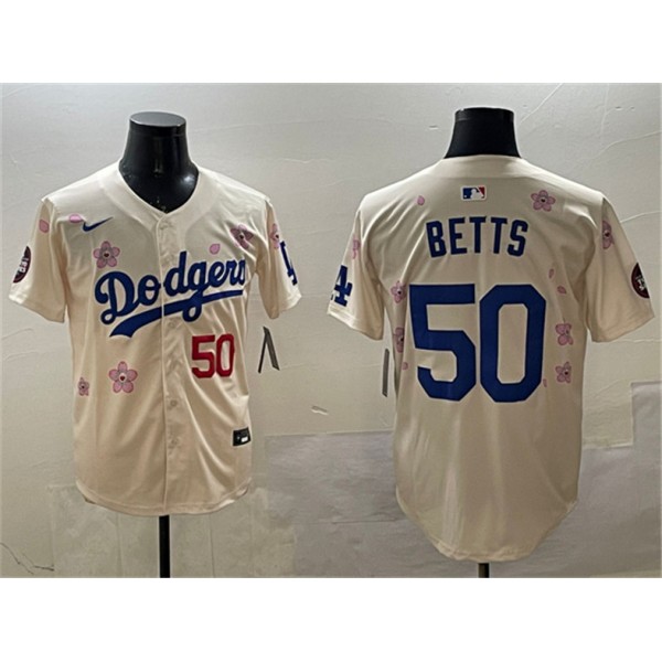 Los Angeles Dodgers #50 Mookie Betts Cream 2025 Tokyo Series Limited Stitched Jersey
