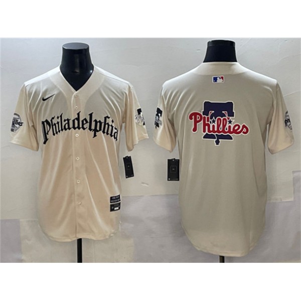 Philadelphia Phillies Team Big Logo Cream Gothic Vapor Limited Stitched Jersey