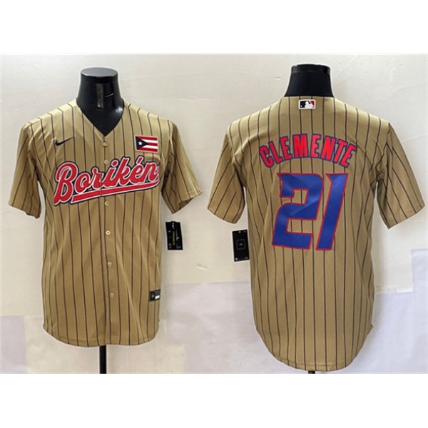 Puerto Rico #21 Roberto Clemente Tan 2023 World Classic Stitched Jersey