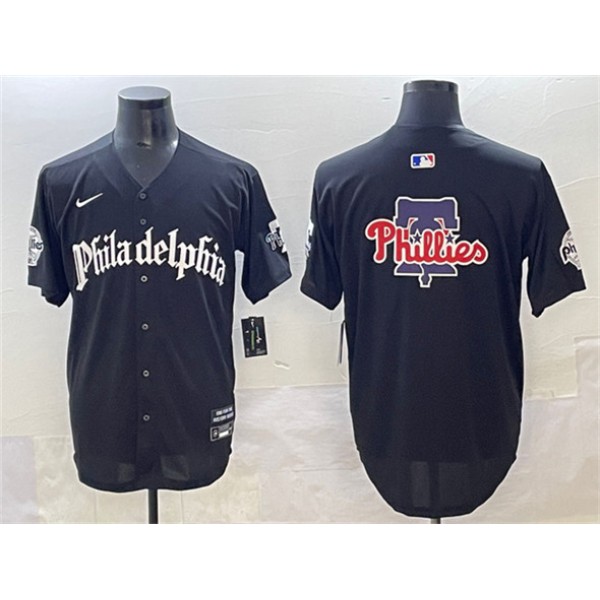 Philadelphia Phillies Team Big Logo Black GOTHIC Vapor Limited Stitched Jersey