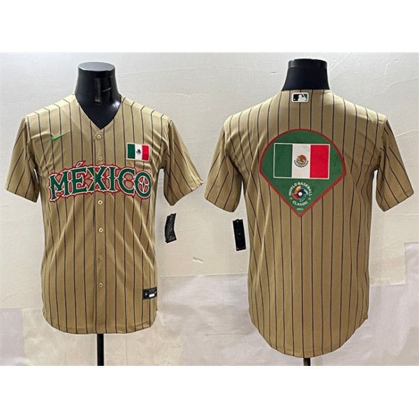 Mexico Tan 2023 World Classic Team Big Logo Stitched Jerseys