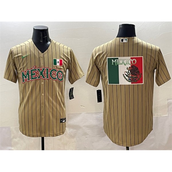 Mexico Tan 2023 World Classic Team Big Logo Stitched Jersey