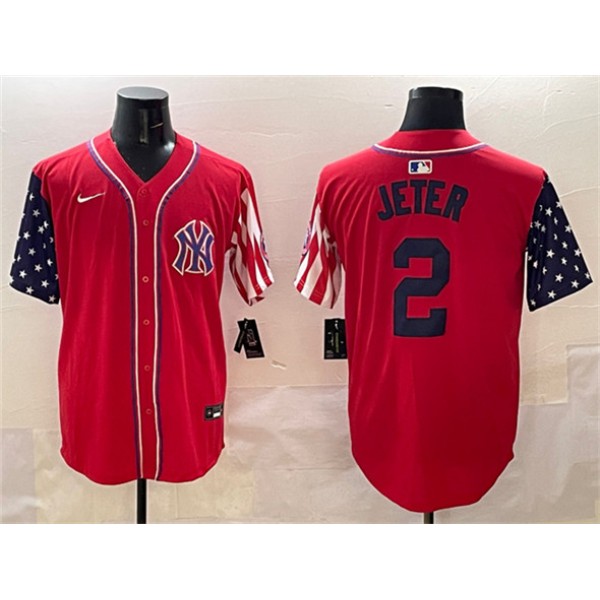 New York Yankees #2 Derek Jeter Red American Style Limited Stitched Jersey
