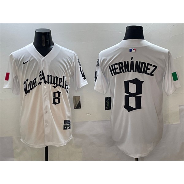 Los Angeles Dodgers #8 Enrique Hernández White Mexico 2025 LA Gothic Style With Fernando Patch Vapor Premier Limited Stitched Jersey
