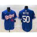 Los Angeles Dodgers #50 Mookie Betts Royal With American Flag Patch Limited Stitched Jersey