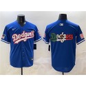 Los Angeles Dodgers Team Big Logo Royal With American Flag Patch Limited Stitched Jersey