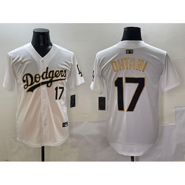 Los Angeles Dodgers #17 Shohei Ohtani White Gold Limited Stitched Jersey