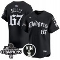 Los Angeles Dodgers #67 Vin Scully Black Mexico 2025 LA Gothic Style With Vin And 2024 World Series Champions Patch Vapor Premier Limited Stitched Jersey