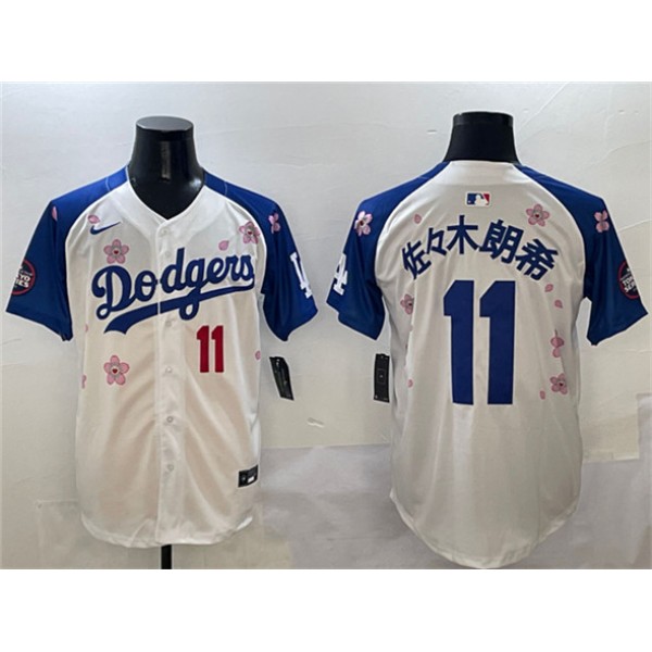 Los Angeles Dodgers #11 佐々木朗希 White Royal 2025 Tokyo Series Limited Stitched Jersey