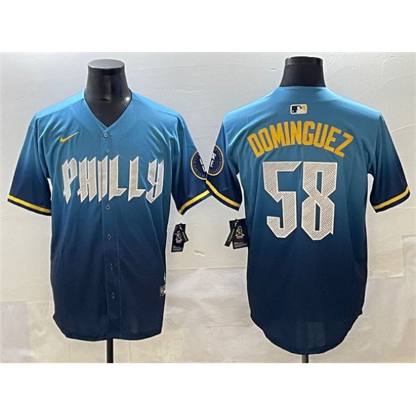 Philadelphia Phillies #58 Seranthony Domínguez Blue 2024 City Connect Limited Stitched Jersey