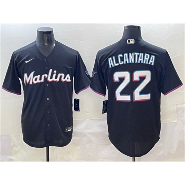 Miami Marlins #22 Sandy Alcantara Black Cool Base Stitched Jersey