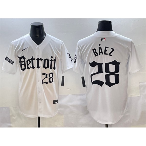 Detroit Tigers #28 Javier Báez White 'Motor Gothic Edition' Vapor Premier Limited Stitched Jersey