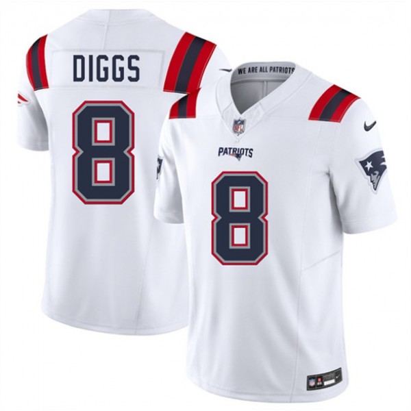 New England Patriots #8 Stefon Diggs White 2025 F.U.S.E. Vapor Limited Stitched Jersey
