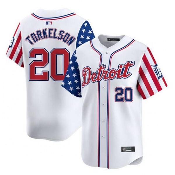 Detroit Tigers #20 Spencer Torkelson White 2025 Independence Day Vapor Premier Limited Stitched Jersey