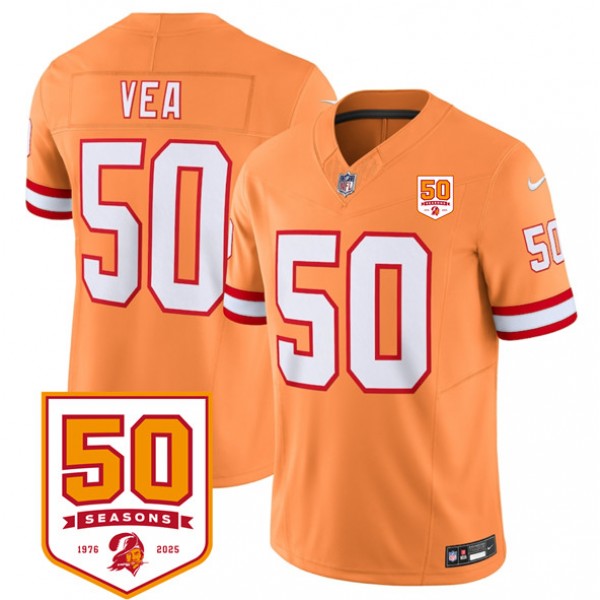 Tampa Bay Buccaneers #50 Vita Vea Orange 2025 F.U.S.E. 50th Anniversary Patch Vapor Untouchable Limited Stitched Jersey