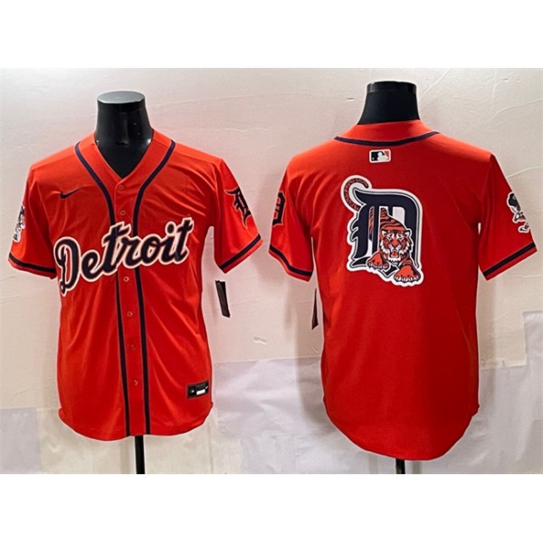 Detroit Tigers Team Big Logo Orange With Patch Vapor Premier Limited Stitched Jersey